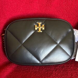 Tory Burch Kira Black Diamond Quilted Crossbody Bag with Gold Logo